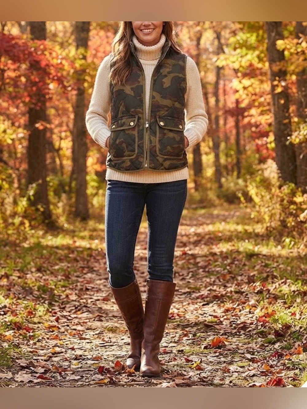 J. Crew Quilted Camo Puffer Vest - Olive Camo Small